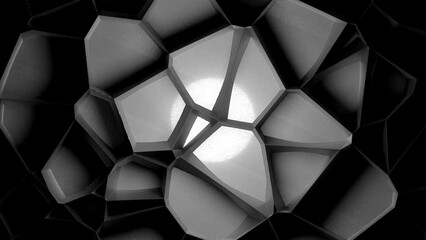 Poster - Moving abstract 3d cells. Design. 3D cells move in mirror style in geometric shape. Geometric 3d cells move and change shape