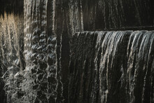A Waterfall Flowing At Park Wall Of Water A Beautiful View Of The Falling Water Cascade City Fountain Close-up Pouring