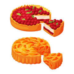 Sticker - Baked Pie Made from Pastry Dough with Sweet Fruit Filling Vector Set