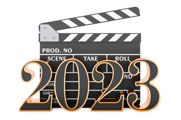 Poster - 2023 cinema with clapperboard concept, 3D rendering