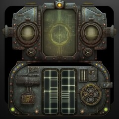 Wall Mural - Sci-fi card back frame template steampunk biomechanical texture design underwater sensor device