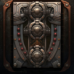 Wall Mural - Sci-fi weapon holder card back frame template steampunk biomechanical texture design device