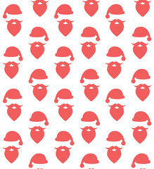 Poster - Vector seamless pattern of flat cartoon Santa Claus hat and beard silhouette isolated on green background