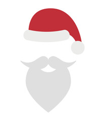 Poster - Vector flat cartoon Santa Claus hat and beard isolated on white background