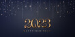 © Hanna_zasimova - Happy new 2023 Year background with shimmering golden particles on a dark background. Holiday greeting banner.