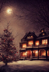 Wall Mural - victorian christmas house in the night