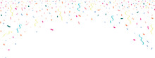 Congratulatory Background With Colored Confetti On White Background. Vector Illustration
