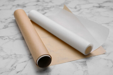 Canvas Print - Rolls of baking paper on white marble table