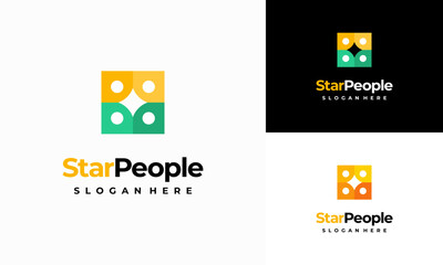 Wall Mural - star people logo designs concept vector illustration, people community logo designs symbol