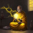 monk wisdom knowledge compassion meditation silence yellow electricity
