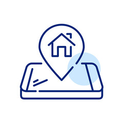 Wall Mural - map pointer with home symbol on isometric smartphone. pixel perfect, editable stroke line icon