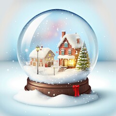 Sticker - winter wonderland with little town and christmas tree inside a snow globe , snowing, festive.