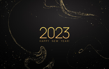 Wall Mural - 2023 new year vector background with golden luxury glitter confetti