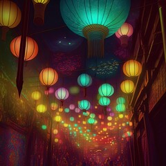 Sticker - The colorful lights of the Asian festival lanterns