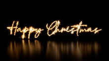 Happy Christmas Caption Written In Sparkler Firework Text. Gold And Black Holiday Banner With Copy Space.