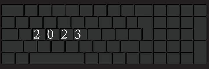 Poster - Computer Keyboard with number 2023. Close-up of an electronic Computer Device part, keypad.