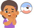 A black girl has a toothache because of tooth decay. illustration cartoon character vector design on white background. kid and health care concept.