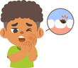 A black boy V.2 has a toothache because of tooth decay. illustration cartoon character vector design on white background. kid and health care concept.