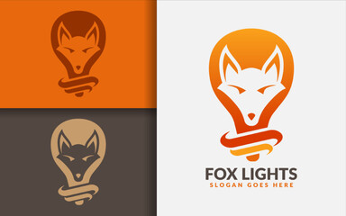 Aufkleber - Fox Lights Logo Design. Creative Light Bulb Combined with Stylish Orange Fox Head Silhouette.
