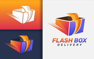 Poster - Flash Box Delivery Logo Design. Fastest Box Package Combined with Flash Concept. Usable for Delivery, Expedition and Business Services Logos.