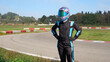 karting pilots on the racetrack, selective focus