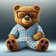 Wall Mural - Teddy bear sitting in pajamas and sunglasses. 3D illustration