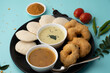 South Indian breakfast-Idli, sambar, wada, coconut chutney