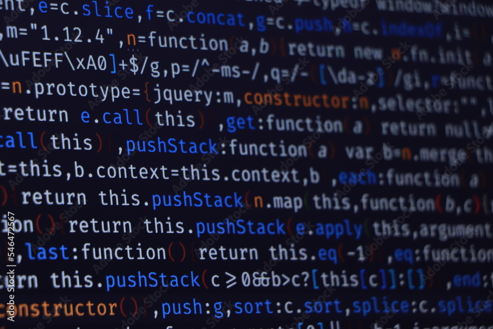 Software source code. Programming code. Programming code on computer screen. Developer working on program codes in office. Source code photo. Technology background.