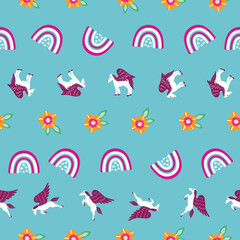 Wall Mural - Pegasus and rainbow seamless pattern design cute illustration