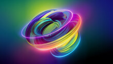 3d Rendering. Abstract Twisted Brushstroke Glowing With Colorful Neon Light. Creative Wallpaper