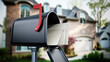 Open mailbox with letters standing outside the luxury home. 3D illustration