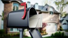 Open Mailbox With Letters Standing Outside The Luxury Home. 3D Illustration
