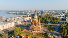 Russia, Izhevsk - September 24, 2022: Cathedral Of The Archangel Michael, Aerial View