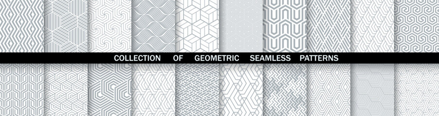 Geometric set of seamless gray and white patterns. Simpless vector graphics.