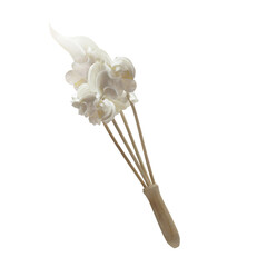 Isolated of wooden whisk with whipped cream