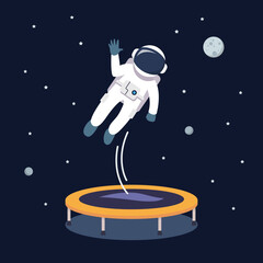 Canvas Print - astronaut jumping and bouncing on trampoline