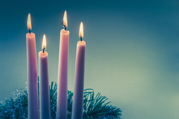 Wall Mural - advent wreath with 4 pink advent candles burning