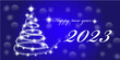 Banner size happy new year 2023 wish with christmass tree and snowflakes	
