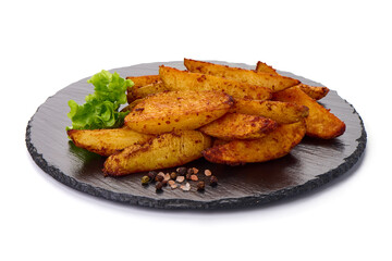 Baked Potato Wedges, isolated on white background.