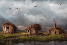 Apocalyptic Landscape With Storks In The Nest, Bulgaria,