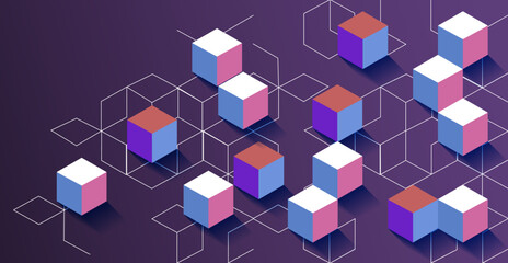3D Abstract background with cubes. Volumetric abstract background, connection from geometric cubes. Science and technology. Internet communications.