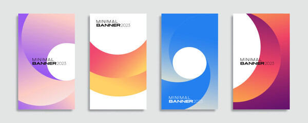 Wall Mural - Set of colorful banners. Abstract dynamic gradient composition for business promotion, events, and social media posts. Vector template, 2023