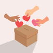 hand holding a red hearts, Red heart symbol is put by person's hand into donation box, charity concept.