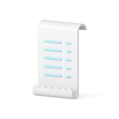 Poster - Curved white vertical paycheck with financial data information realistic 3d icon