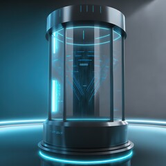 Leinwandbilder - Product stand, Podium, Cylinder Shape, Futuristic Concept. Digital stand for gadgets, scene. Dark template for presentation modern exhibition or gallery. 3d illustration