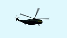 Dark Helicopter Icon Illustration With Large Propeller Blades Rotating Fast On Light Blue Background Close Side View
