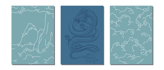 Wall Mural - Set of vertical abstract posters in retro asian style for your poster, flyer or banner, vector illustration