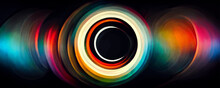 Abstract Multicolored Light Circle Effect On Black.