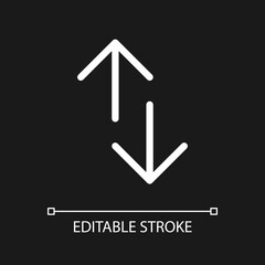 Poster - Up and down directions pixel perfect white linear ui icon for dark theme. News feed scrolling. Vector line pictogram. Isolated user interface symbol for night mode. Editable stroke. Arial font used