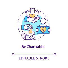 Sticker - Use charitable involvement concept icon. Attract more customers to business tip abstract idea thin line illustration. Isolated outline drawing. Editable stroke. Arial, Myriad Pro-Bold fonts used